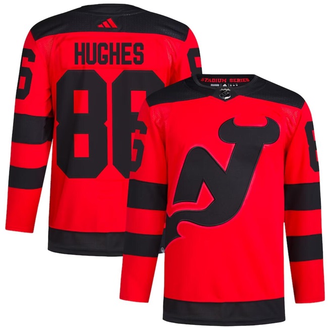 New Jersey Devils #86 Jack Hughes Red 2023-2024 Stadium Series Stitched Jersey