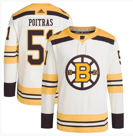 Boston Bruins #51 Matthew Poitras Cream 100th Anniversary Stitched Jersey