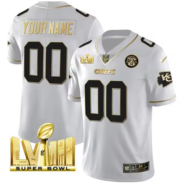 Kansas City Chiefs Custom White With Gold Super Bowl LVIII Patch Vapor Untouchable Limited Stitched Jersey