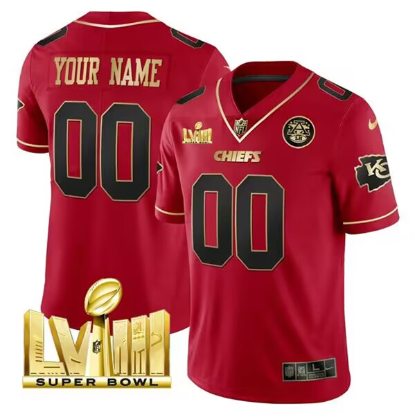 Kansas City Chiefs Custom Red With Gold Super Bowl LVIII Patch Vapor Untouchable Limited Stitched Jersey