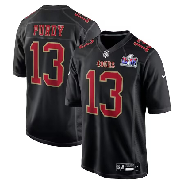 San Francisco 49ers #13 Brock Purdy Black Super Bowl LVIII Patch Carbon Fashion Stitched Game Jersey