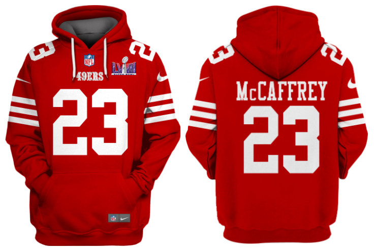San Francisco 49ers #23 Christian McCaffrey Red Super Bowl LVIII Alternate Pullover Hoodie