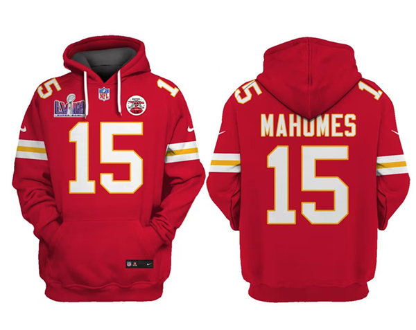 Kansas City Chiefs #15 Patrick Mahomes Red Super Bowl LVIII Patch Limited Edition Hoodie