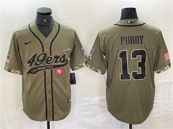 San Francisco 49ers #13 Brock Purdy Olive Salute To Service With Patch Cool Base Stitched Jersey