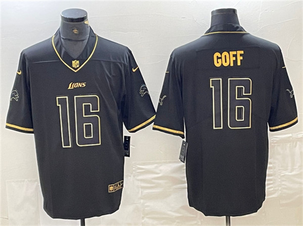 Detroit Lions #16 Jared Goff Black Gold Edition Stitched Jersey