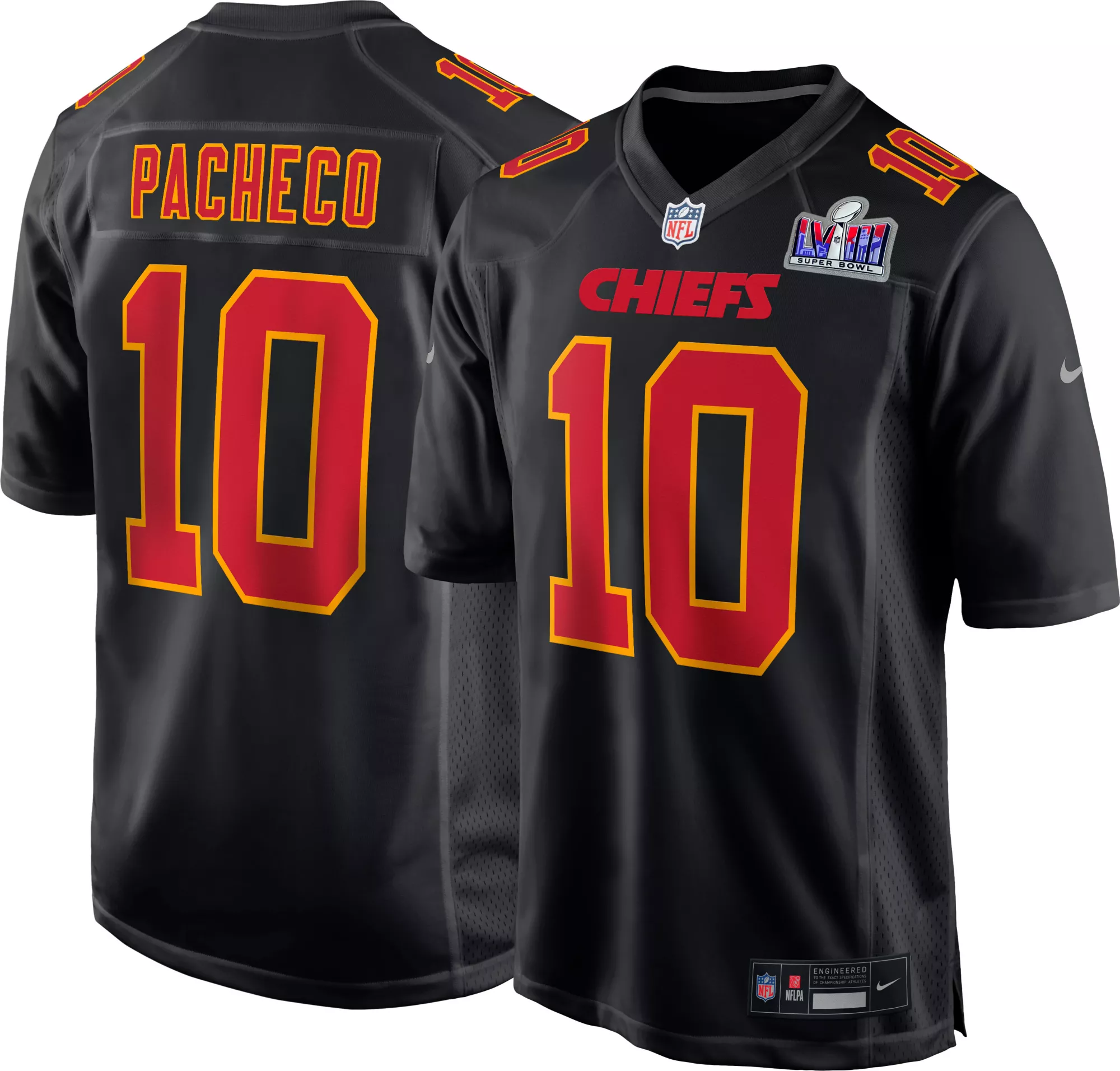 Kansas City Chiefs #10 Isiah Pacheco Black 2024 Super Bowl LVIII Patch Limited Stitched Game Jersey