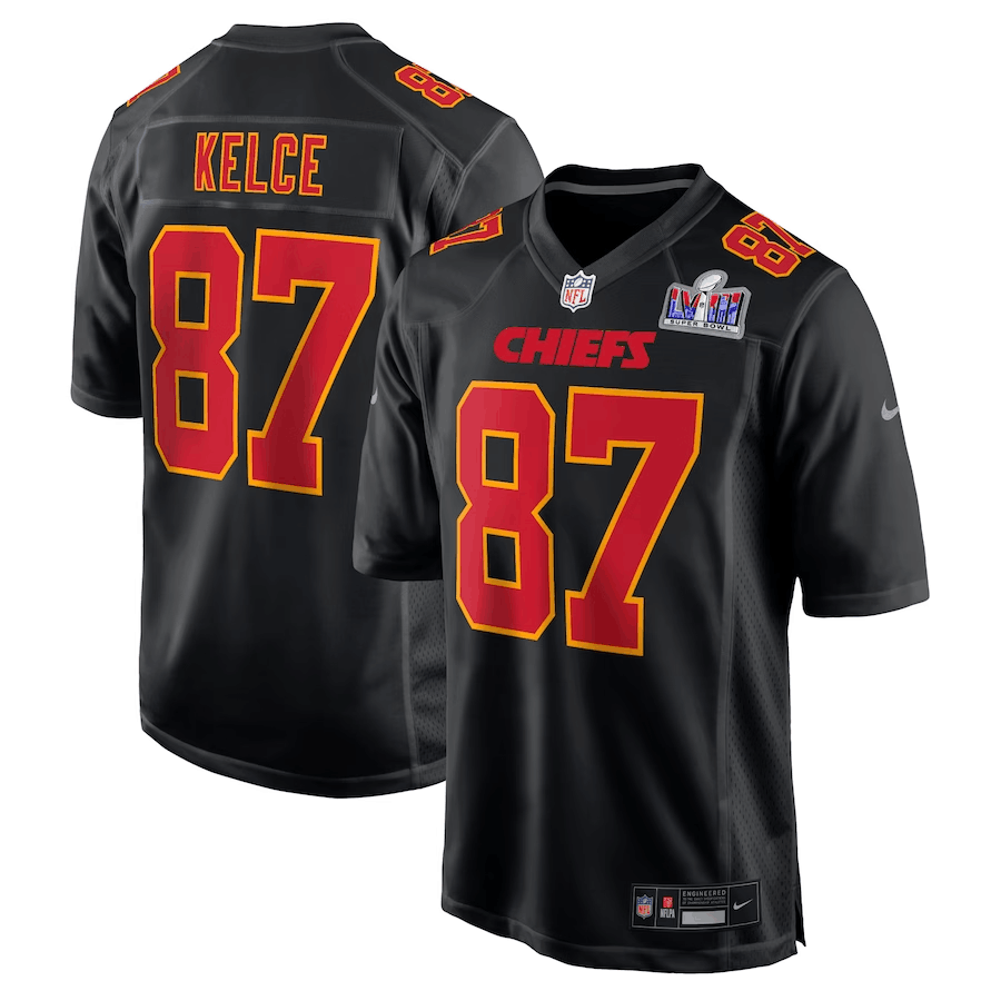 Kansas City Chiefs #87 Travis Kelce Black 2024 Super Bowl LVIII Patch Limited Stitched Game Jersey