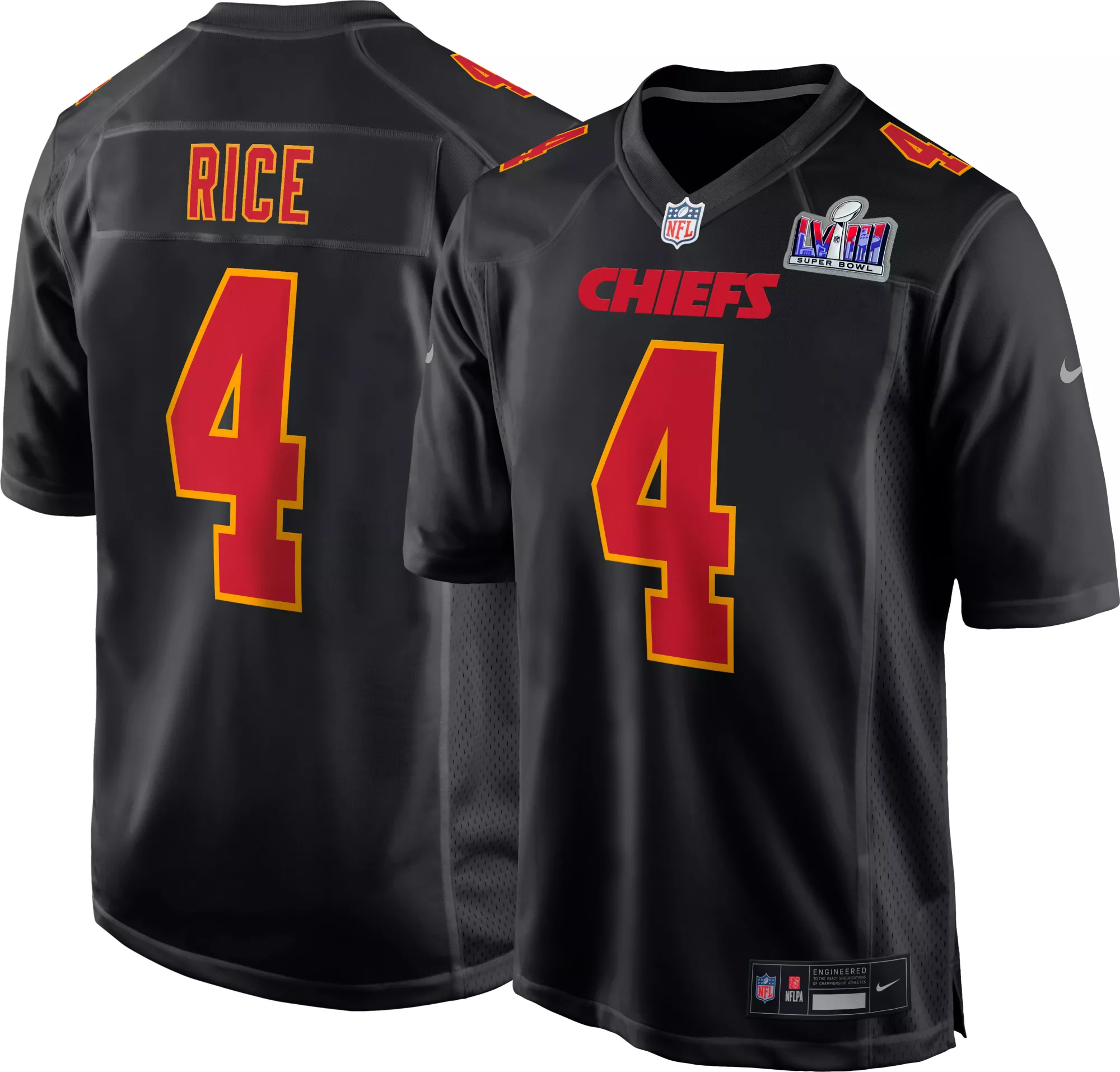 Kansas City Chiefs #4 Rashee Rice Black 2024 Super Bowl LVIII Patch Limited Stitched Game Jersey