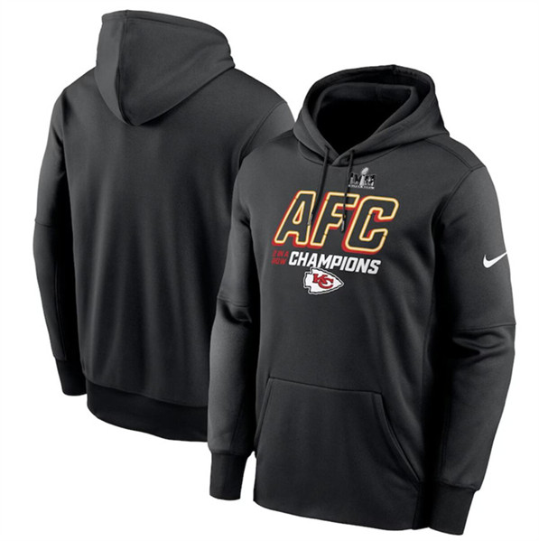 Kansas City Chiefs Black 2023 AFC Champions Iconic Pullover Hoodie