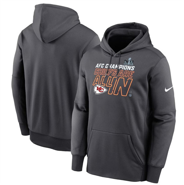 Kansas City Chiefs Anthracite 2023 AFC Champions Locker Room Trophy Collection Pullover Hoodie