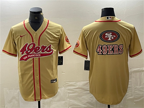 San Francisco 49ers Gold Team Big Logo With Patch Cool Base Stitched Jersey