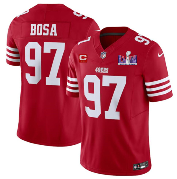 San Francisco 49ers #97 Nick Bosa Red 2024 F.U.S.E. Super Bowl LVIII Patch And 2-Star C Patch Vapor Untouchable Limited Stitched Jersey