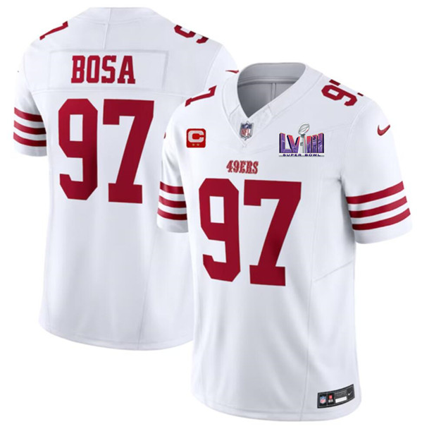San Francisco 49ers #97 Nick Bosa White 2024 F.U.S.E. Super Bowl LVIII Patch And 2-Star C Patch Vapor Untouchable Limited Stitched Jersey