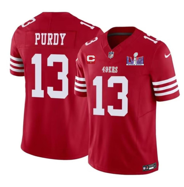 San Francisco 49ers #13 Brock Purdy Red 2024 F.U.S.E. Super Bowl LVIII Patch And 1-Star C Patch Vapor Untouchable Limited Stitched Jersey