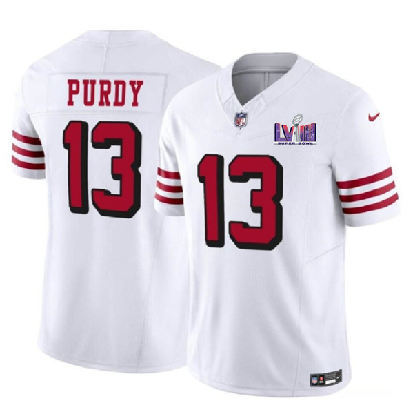 San Francisco 49ers #13 Brock Purdy New White 2024 F.U.S.E. Super Bowl LVIII Patch Vapor Untouchable Limited Stitched Jersey
