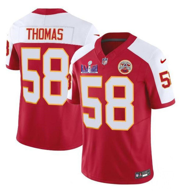 Kansas City Chiefs #58 Derrick Thomas Red White 2024 F.U.S.E. Super Bowl LVIII Patch Vapor Untouchable Limited Stitched Jersey