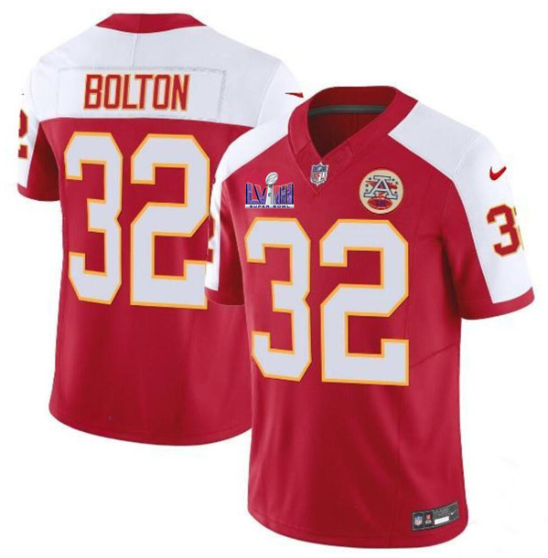 Kansas City Chiefs #32 Nick Bolton Red White 2024 F.U.S.E. Super Bowl LVIII Patch Vapor Untouchable Limited Stitched Jersey