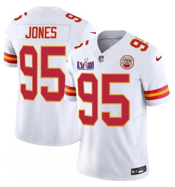 Kansas City Chiefs #95 Chris Jones White 2024 F.U.S.E. Super Bowl LVIII Patch Vapor Untouchable Limited Stitched Jersey