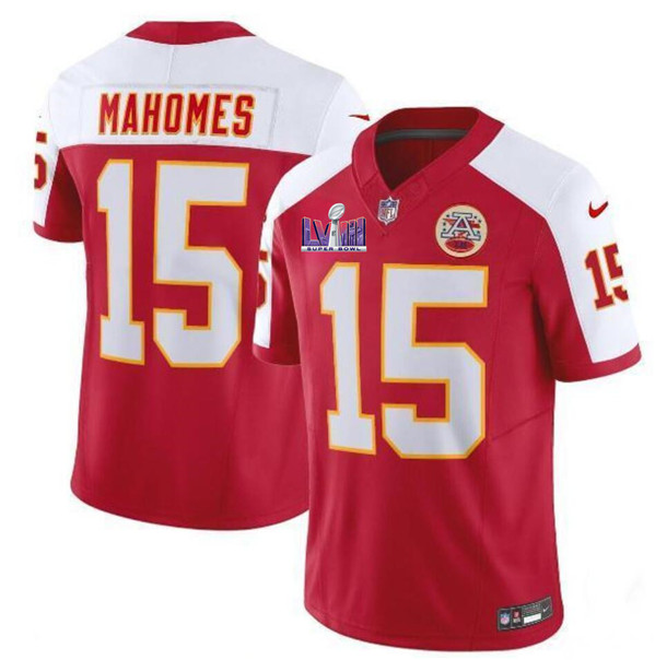 Kansas City Chiefs #15 Patrick Mahomes Red White 2024 F.U.S.E. Super Bowl LVIII Patch Vapor Untouchable Limited Stitched Jersey
