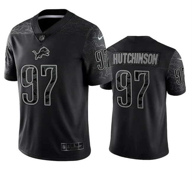 Detroit Lions #97 Aidan Hutchinson Black Reflective Stitched Jersey
