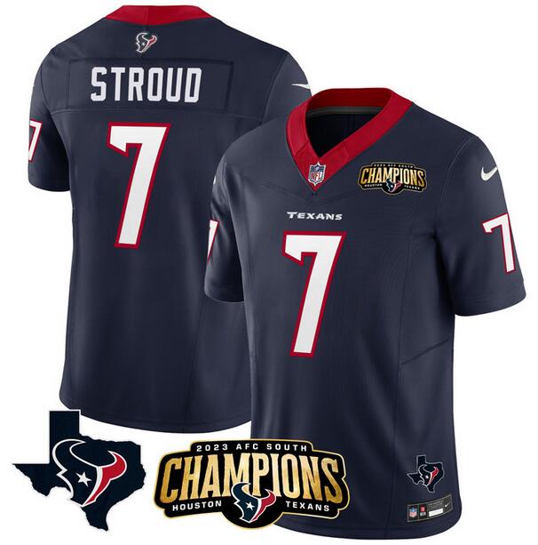 Houston Texans #7 C.J. Stroud Navy 2023 F.U.S.E. AFC South Champions Patch And Team Logo Patch Vapor Untouchable Limited Stitched Jersey