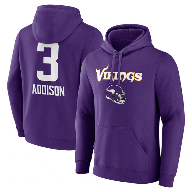 Minnesota Vikings #3 Jordan Addison Purple Team Wordmark Player Name Number Pullover Hoodie