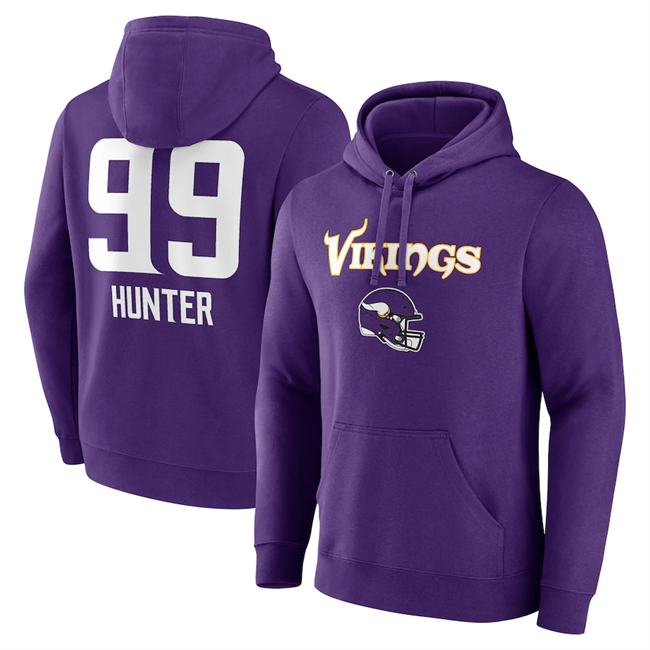Minnesota Vikings #99 Danielle Hunter Purple Team Wordmark Player Name Number Pullover Hoodie