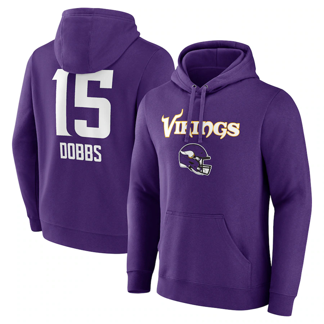 Minnesota Vikings #15 Joshua Dobbs Purple Team Wordmark Player Name Number Pullover Hoodie