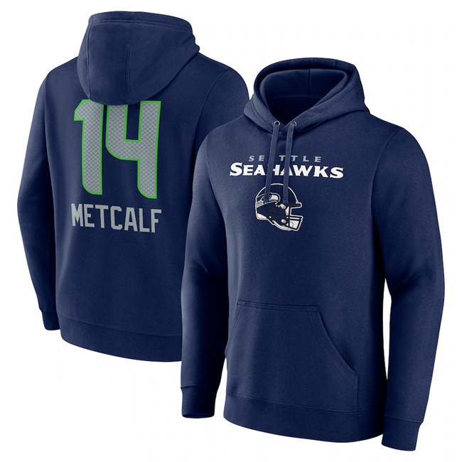 Seattle Seahawks #14 DK Metcalf Navy Team Wordmark Player Name Number Pullover Hoodie