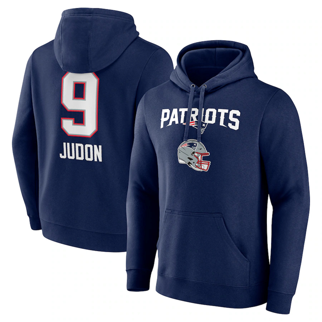 New England Patriots #9 Matthew Judon Navy Team Wordmark Player Name Number Pullover Hoodie