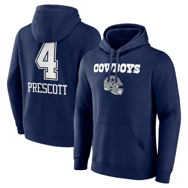 Dallas Cowboys #4 Dak Prescott Navy Team Wordmark Player Name Number Pullover Hoodie