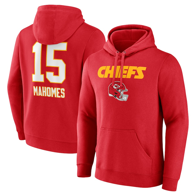 Kansas City Chiefs #15 Patrick Mahomes Red Wordmark Player Name Number Pullover Hoodie