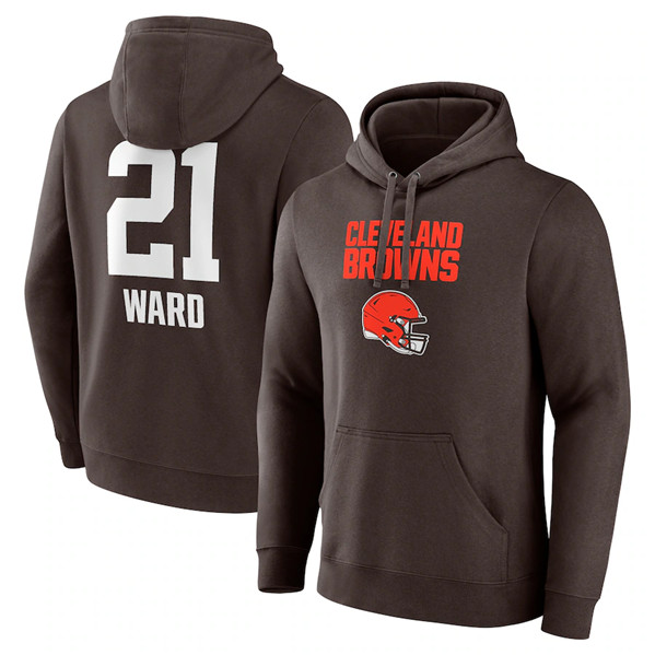 Cleveland Browns #21 Denzel Ward Brown Team Wordmark Player Name Number Pullover Hoodie