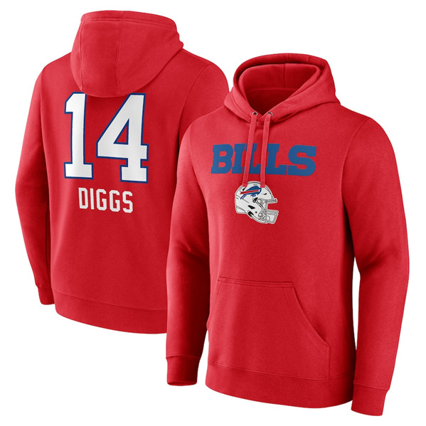 Buffalo Bills #14 Stefon Diggs Red Team Wordmark Player Name Number Pullover Hoodie