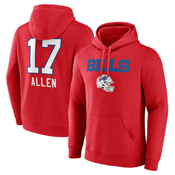 Buffalo Bills #17 Josh Allen Red Team Wordmark Player Name Number Pullover Hoodie
