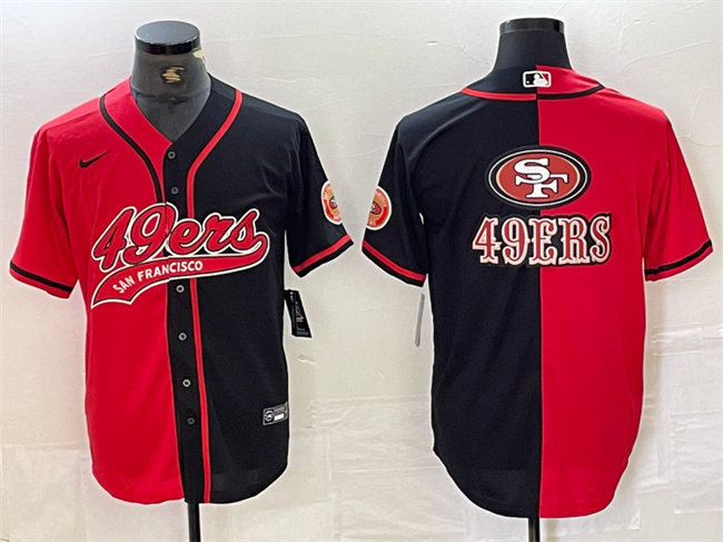San Francisco 49ers Red Black Split Team Big Logo With Patch Cool Base Stitched Jersey