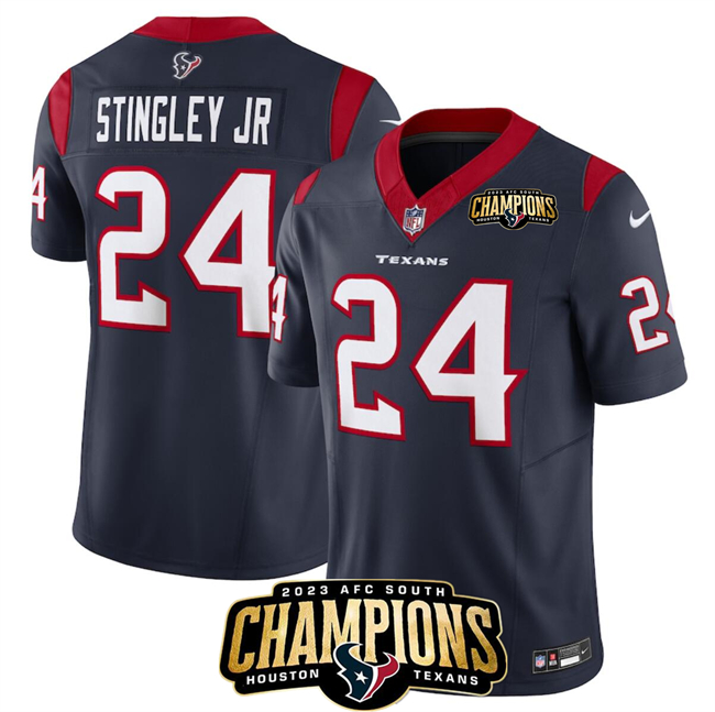 Houston Texans #24 Derek Stingley Jr. Navy 2023 F.U.S.E. AFC South Champions Patch Vapor Untouchable Limited Stitched Jersey