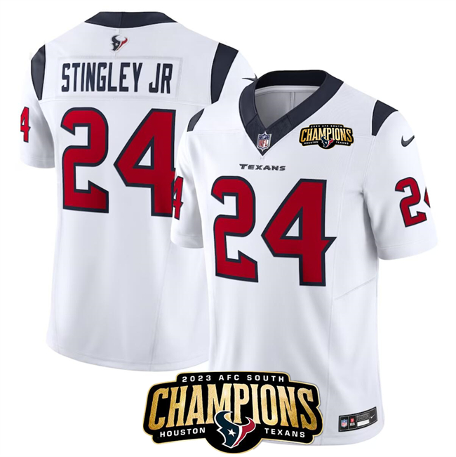 Houston Texans #24 Derek Stingley Jr. White 2023 F.U.S.E. AFC South Champions Patch Vapor Untouchable Limited Stitched Jersey