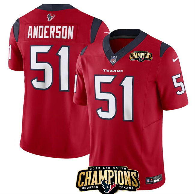 Houston Texans #51 Will Anderson Jr. Red 2023 F.U.S.E. AFC South Champions Patch Vapor Untouchable Limited Stitched Jersey
