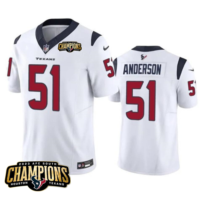 Houston Texans #51 Will Anderson Jr. White 2023 F.U.S.E. AFC South Champions Patch Vapor Untouchable Limited Stitched Jersey