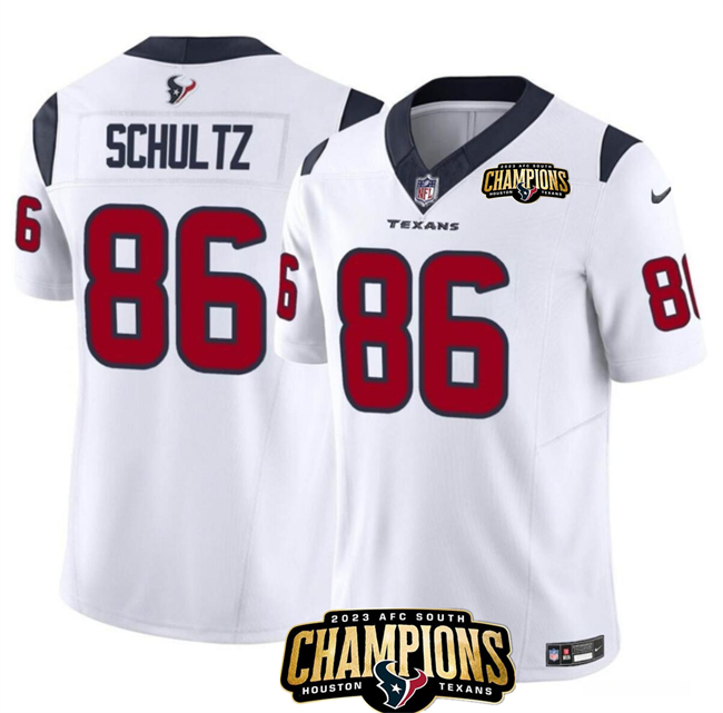 Houston Texans #86 Dalton Schultz White 2023 F.U.S.E. AFC South Champions Patch Vapor Untouchable Limited Stitched Jersey