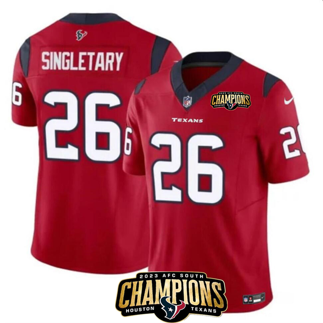 Houston Texans #26 Devin Singletary Red 2023 F.U.S.E. AFC South Champions Patch Vapor Untouchable Limited Stitched Jersey