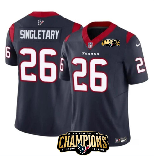 Houston Texans #26 Devin Singletary Navy 2023 F.U.S.E. AFC South Champions Patch Vapor Untouchable Limited Stitched Jersey