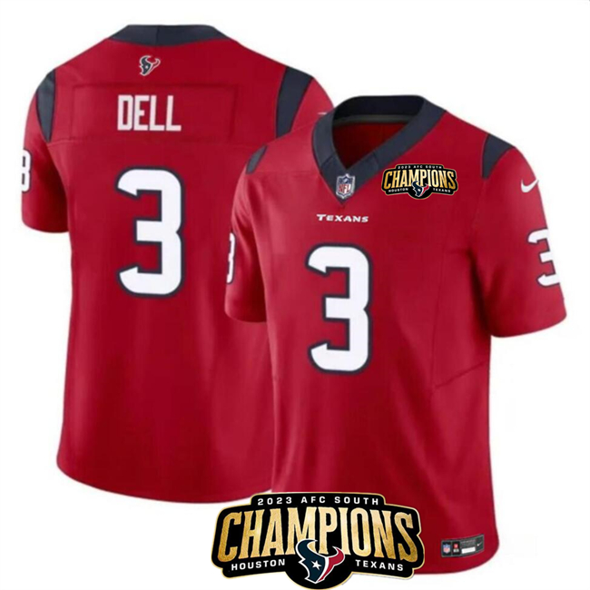 Houston Texans #3 Tank Dell Red 2023 F.U.S.E. AFC South Champions Patch Vapor Untouchable Limited Stitched Jersey