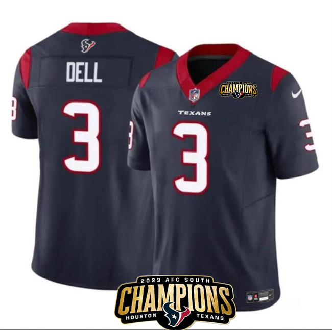 Houston Texans #3 Tank Dell Navy 2023 F.U.S.E. AFC South Champions Patch Vapor Untouchable Limited Stitched Jersey