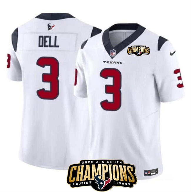 Houston Texans #3 Tank Dell White 2023 F.U.S.E. AFC South Champions Patch Vapor Untouchable Limited Stitched Jersey