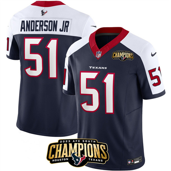 Houston Texans #51 Will Anderson Jr. Navy White 2023 F.U.S.E. With AFC South Champions Patch And Team Logo Patch Limited Stitched Jersey