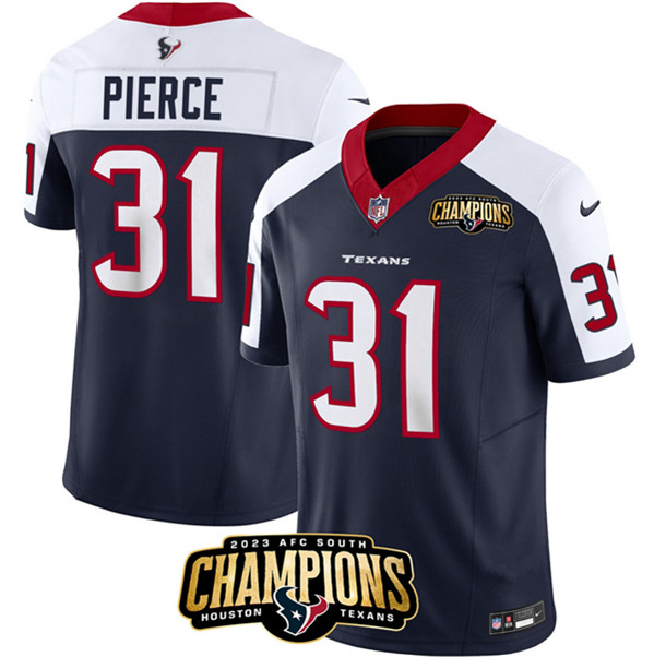 Houston Texans #31 Dameon Pierce Navy White 2023 F.U.S.E. With AFC South Champions Patch And Team Logo Patch Limited Stitched Jersey