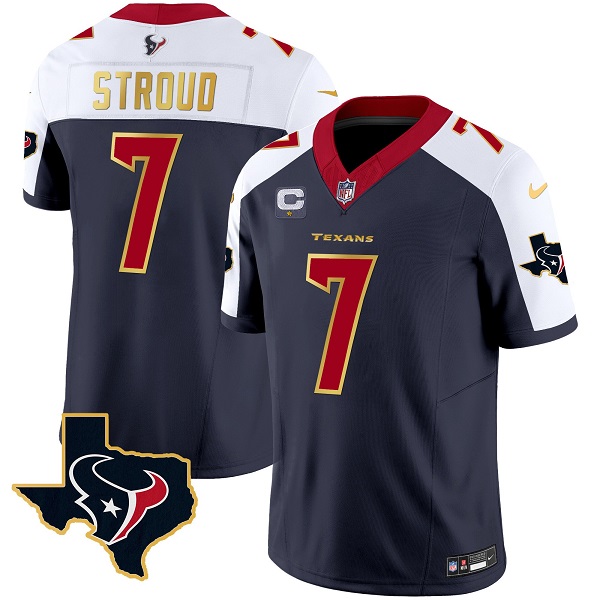 Houston Texans #7 C.J. Stroud Navy White 2023 F.U.S.E. With 1-Star C And Team Logo Patch Limited Stitched Jersey
