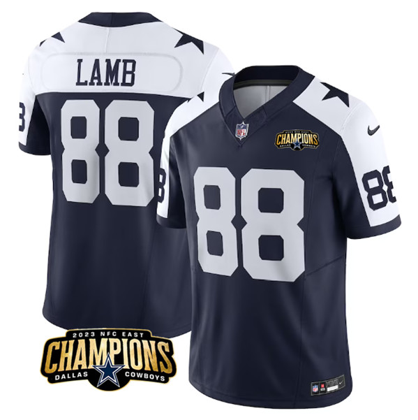 Dallas Cowboys #88 CeeDee Lamb Navy White 2023 F.U.S.E. NFC East Champions Patch Stitched Jersey